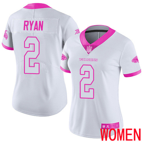 Atlanta Falcons Limited White Pink Women Matt Ryan Jersey NFL Football #2 Rush Fashion->women nfl jersey->Women Jersey